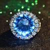 Luxury Female Big Blue White Zircon Stone Ring Silver Color Wedding Jewelry For Women