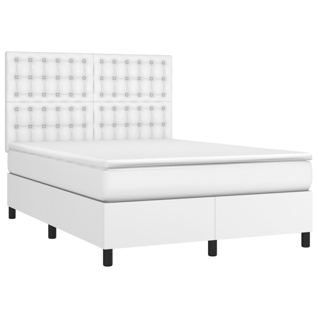 Box Spring Bed with Mattress White 140x190 cm Artificial Leather