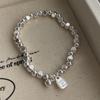100% Massives 925er Sterlingsilber Retro-Armband für Damen Herren Vintage Handgefertigt Steinperle Einfaches Armband Geburtstagsgeschenk