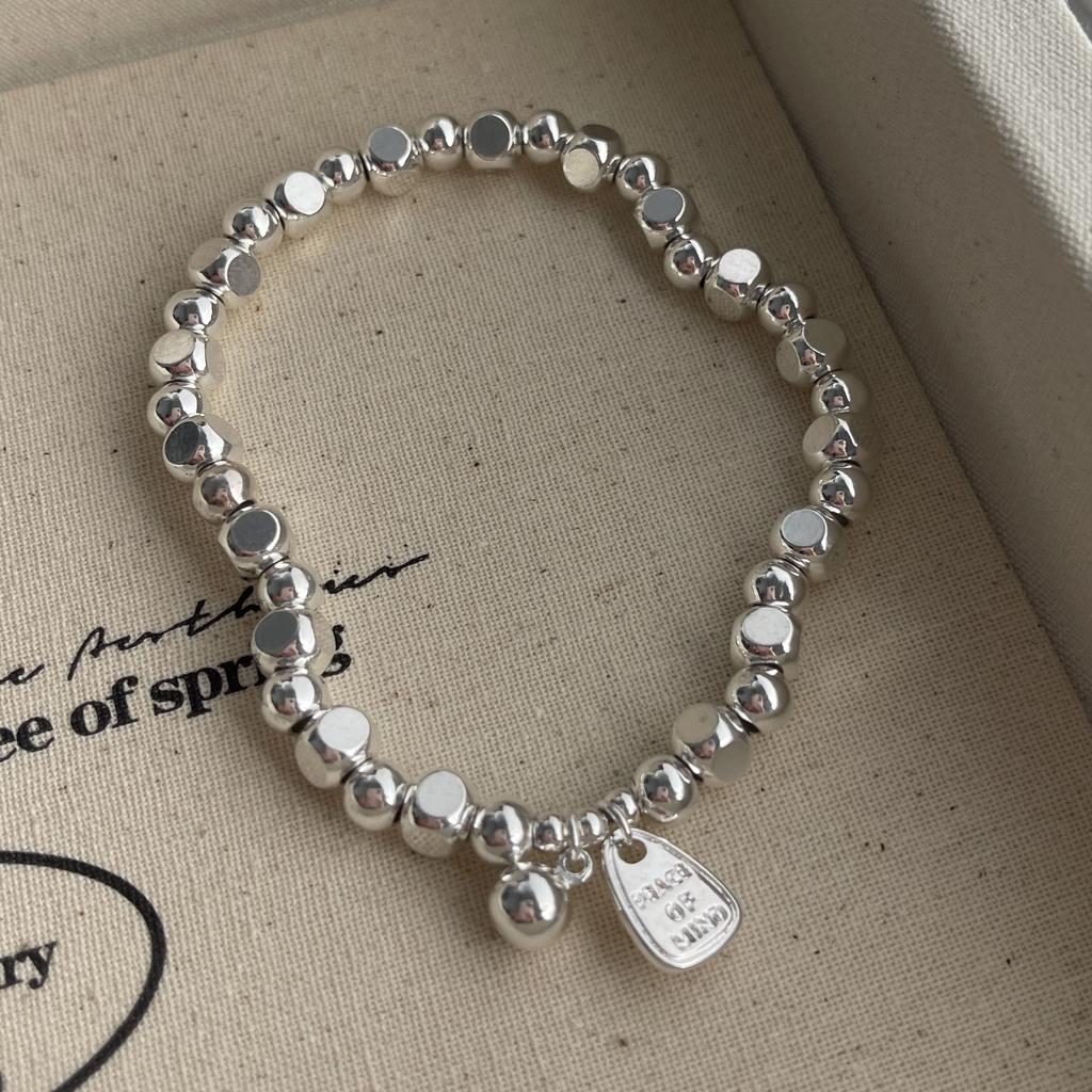 100% Massives 925er Sterlingsilber Retro-Armband für Damen Herren Vintage Handgefertigt Steinperle Einfaches Armband Geburtstagsgeschenk