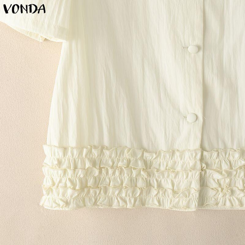 VONDA Women Outfits Short Sleeve Ruffled Blouse and Skirts Casual Two Piece Suit Elegant Sets
