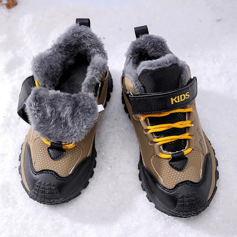 Winter Children's Fashionable Fleece Warm Outdoor High Top Cotton Boots Snow Boots Hiking Cotton Shoes 30-40