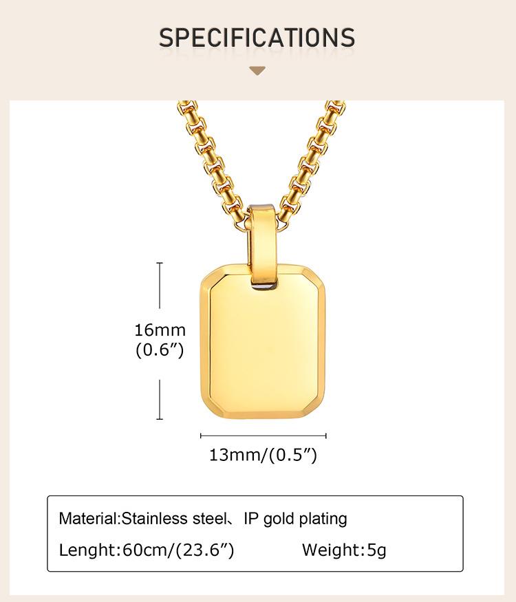 Personalized Letter Name Square Necklace For Women Men, Customized ID Tag Pendant, Stainless Steel Free Engraving Jewelry