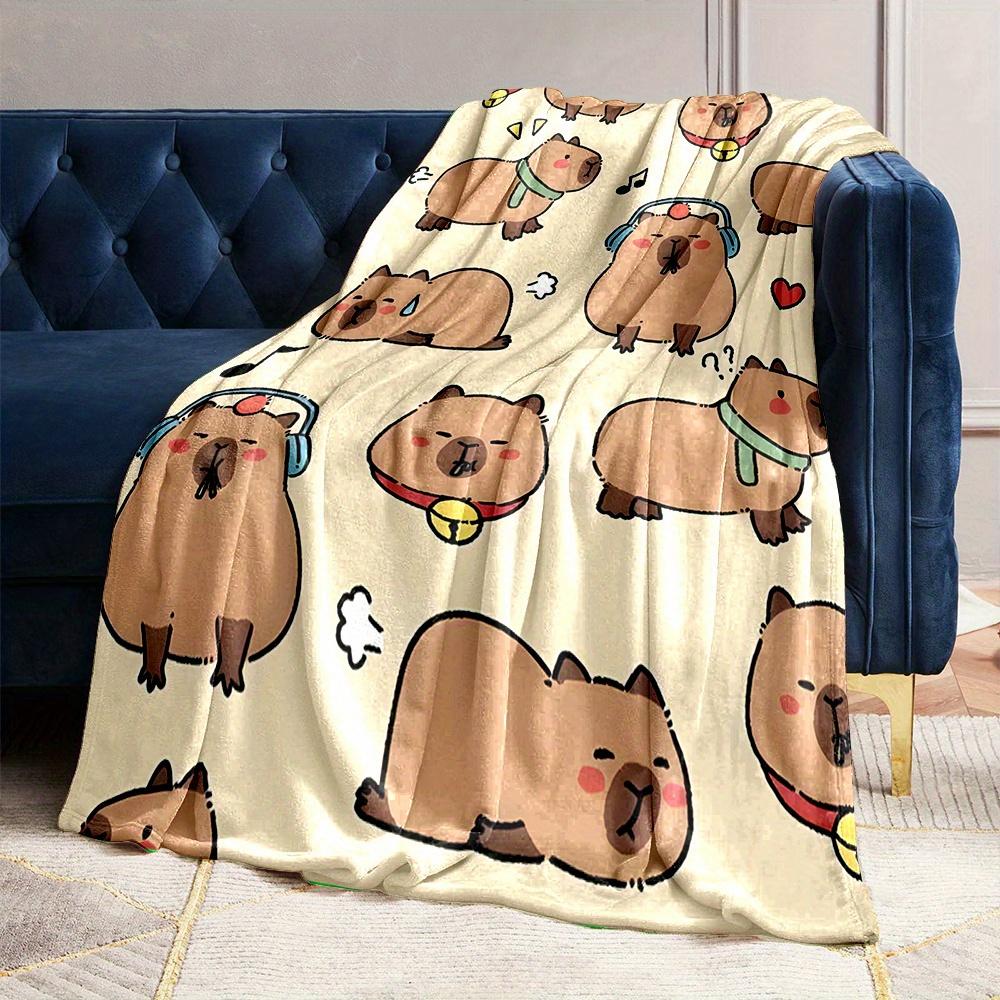 Cartoon Capybara Flannel Blanket 100% Polyester Reversible All-Season Throw Soft Durable Cute Animal Print