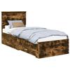 Bed Frame In Smoked Oak and Silver 75 X 190 Cm Engineered Wood