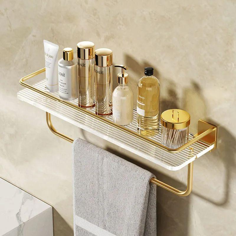Brushed Gold Bathroom Shelf With Rod 30-50cm Towel Bar Acrylic Wall-mounted Towel Rack Shower Storage Rack Bathroom Hardware