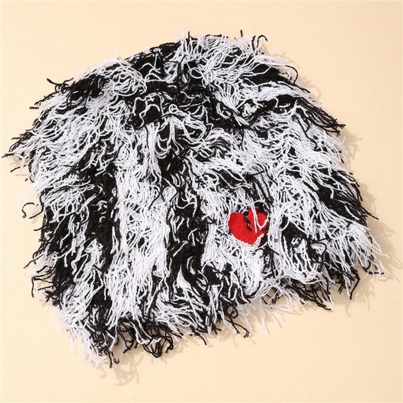 Knitted Beanie Hat for Students Adult Windproof Foldable Winter Hat Handmade Embroidery Heart Keep Warm Cycling Hat