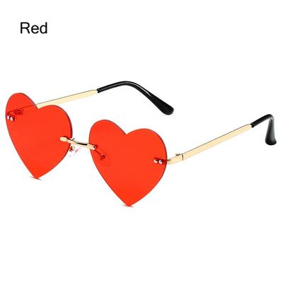 Trendy Cosplay Costume Hippie Costume Metal Sun Glasses Heart-Shaped Rimless Heart Sunglasses Pink Hippie Sunglasses