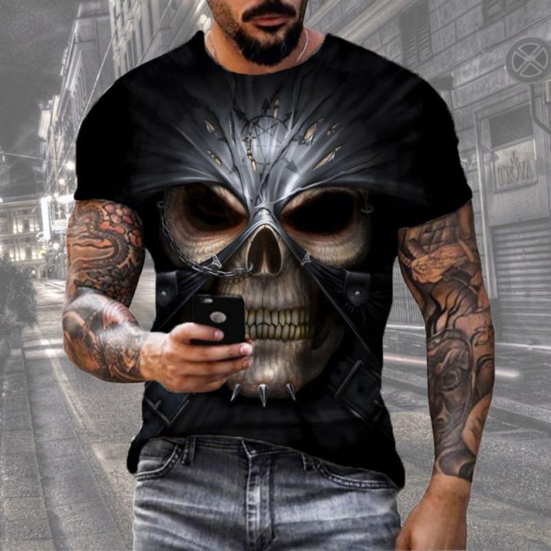 Summer Skull 3d Printed Men's New T-shirt Street Death Fashion Top Super Cool Hip Hop Rock Top Eye-catching Men Short Sleeves