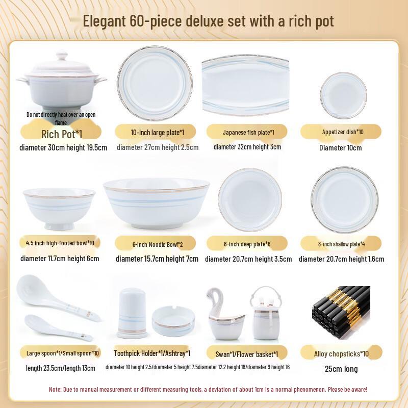 Роскошный обеденный сервиз из костяного фарфора с золотой каймой, Цзиндэчжэнь