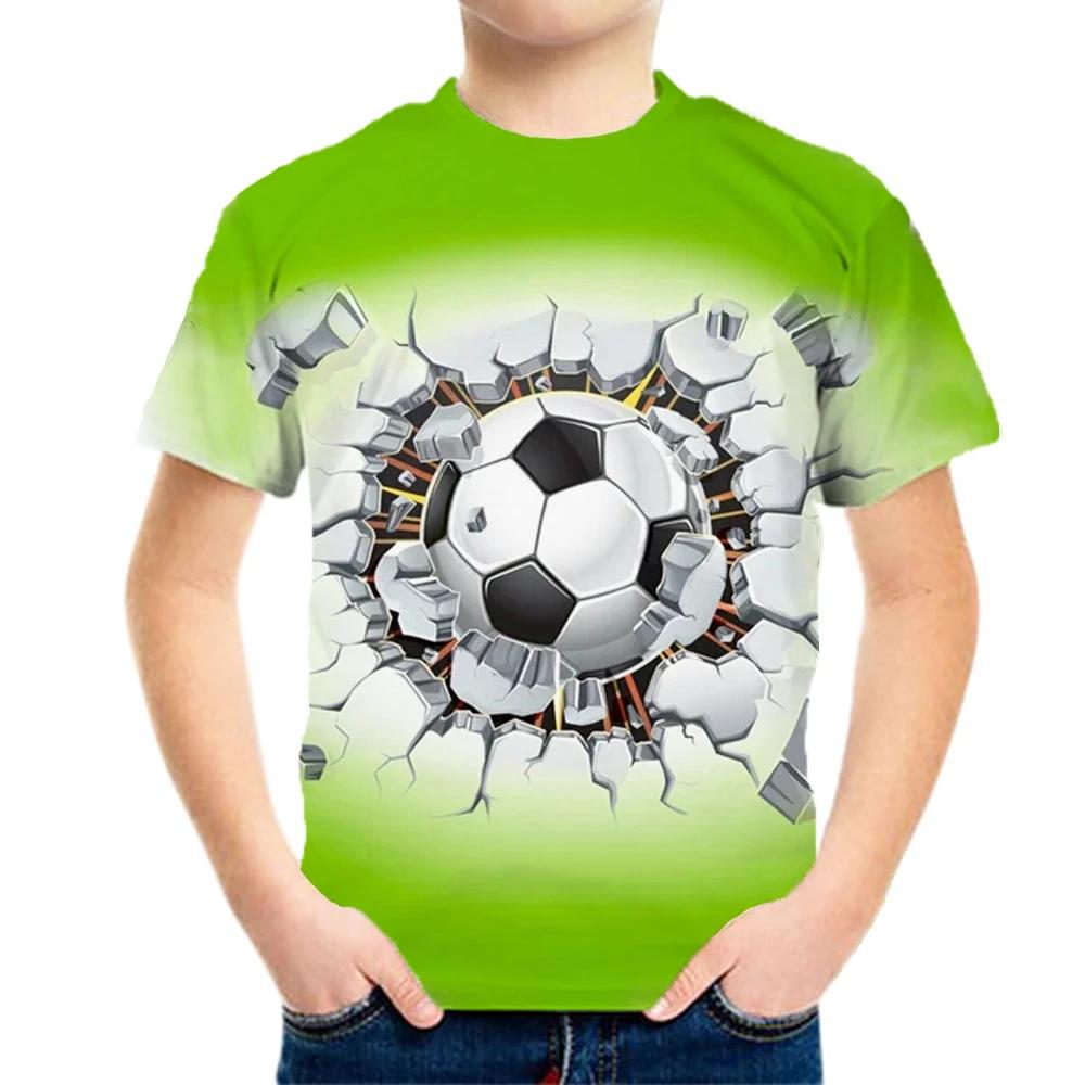 Cool football boy s T-shirt 3D printed football children s clothing boy and girl s T-shirt short sleeved casual youth children s clothing top 150