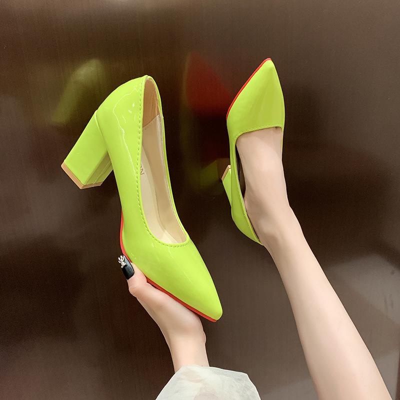Candy color thick-heeled women's shoes spring and autumn new career interview tooling high-heeled shoes pointed feet commuter shoes