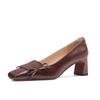 6368-8 Autumn and Winter New Leather Horsehair Thick Heel Single Shoes French Retro Burgundy Wedding Shoes Temperament Square Head High Heels