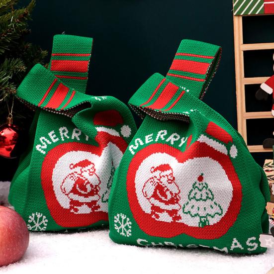 Christmas Gift Bag Knitted Xmas Tree Handbag Christmas Eve Party Favor Bag Reusable Gift Pouch for Festive Gift Packaging