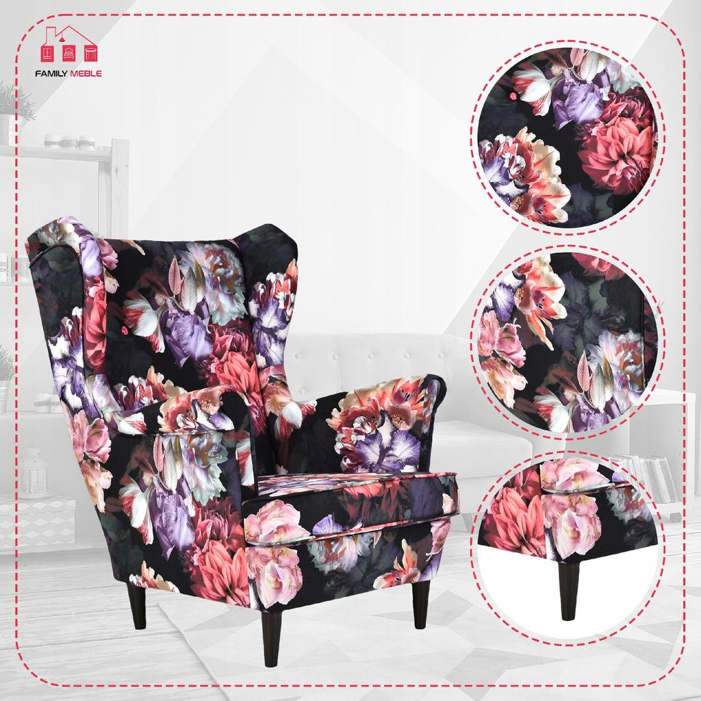 ARI PRINT Scandinavian Family Furniture Wing Chair, Floral, Stylish, Velvet