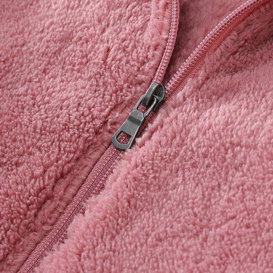 Giacca autunno inverno calda in pile polare con cappuccio a maniche lunghe con cerniera tasche con abbottonatura felpa ispessita cappotto in peluche tinta unita