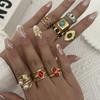 Stainless Steel Open Ring For Women Vintage Ethnic Style Natural Stone Enamel Evil Eye Finger Ring Party Wedding Banquet Jewelry