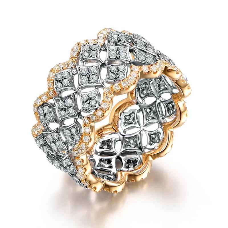 

Palace Style Two Tone Popular Women s Ring with Shiny Cubic Zirconia Hollow Heart Leaf Design Rock Personality Party Jewelry 10
