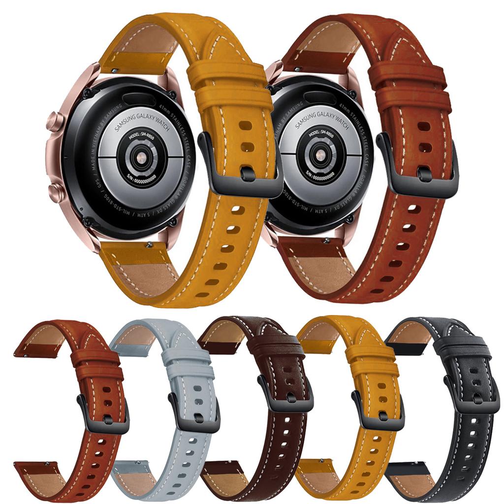 For Samsung Galaxy Watch3 41mm Replacement Genuine Leather Strap 20mm Universal Watch Band with Black Buckle