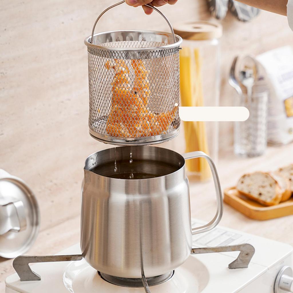 Deep Fryer Pot,Stainless Steel Frying Pot with Handle Tools Soup Basket for Restaurant