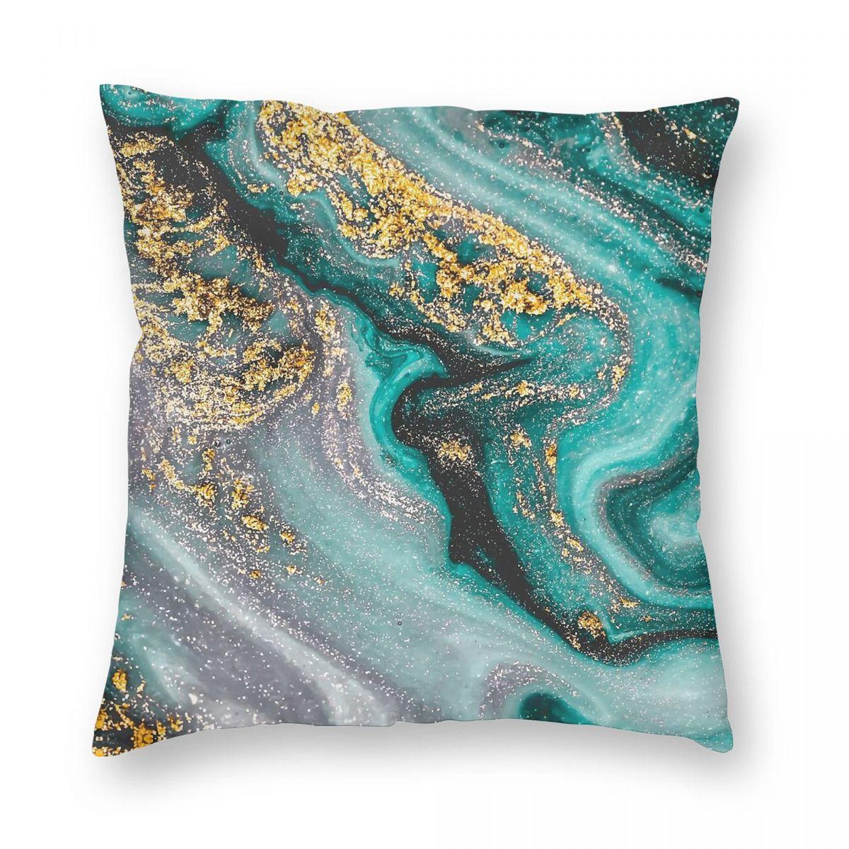 Turquoise Gold Modern Marble Square Pillowcase Polyester Linen Velvet Zip Throw Pillow Case Home Cushion Cover Wholesale 30x30cm