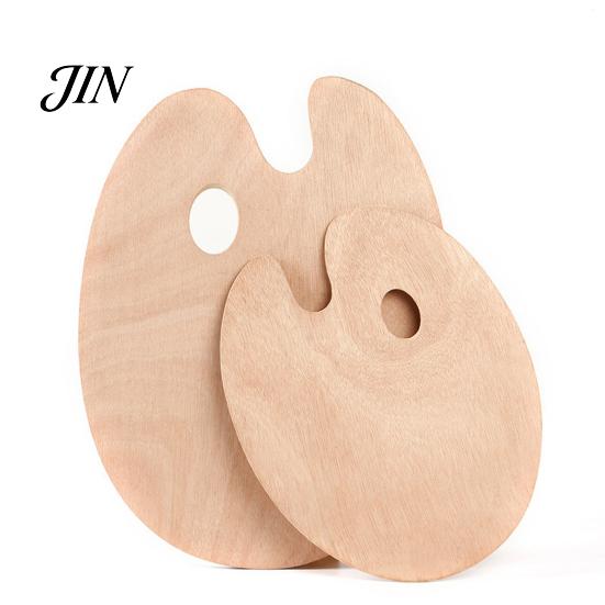Artist Painting Tray Wooden Paint Palette with Thumb Hole for Oil, Acrylic, Ergonomic Watercolor Painting, Oval-Shaped Wood Art Artists