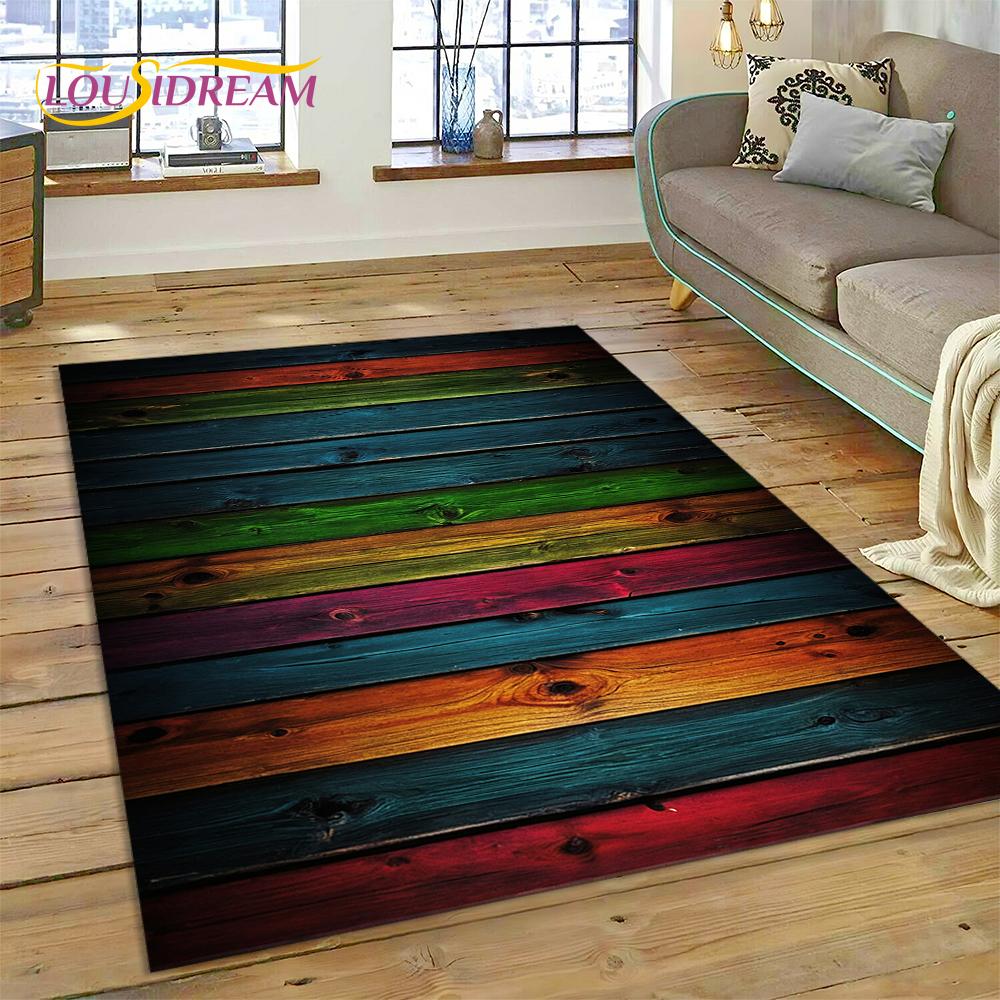 Alfombra Personalizada de Madera con Grano de Color 3D para Decoración de Sala de Estar y Dormitorio, Felpudo Antideslizante para Sofá Felpudo