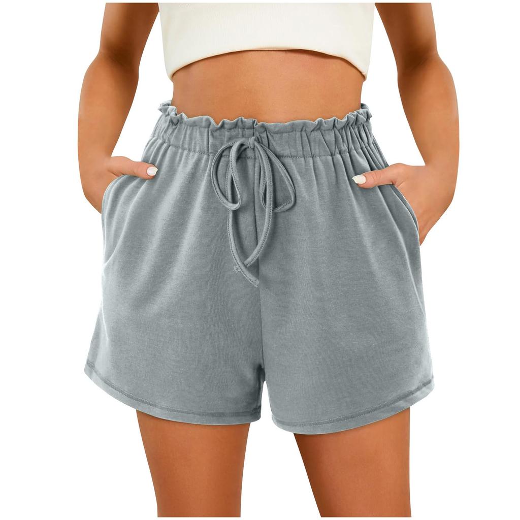 Damen Lässige Mode Hohe Taille Einfarbig Elastischer Bund Shorts