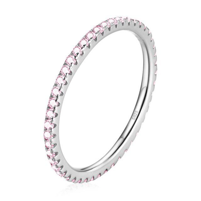 New Trendy Rainbow Simulated Diamond Stackable 925 Sterling Silver Eternity Ring for Women Wedding Finger Band Gift Z30