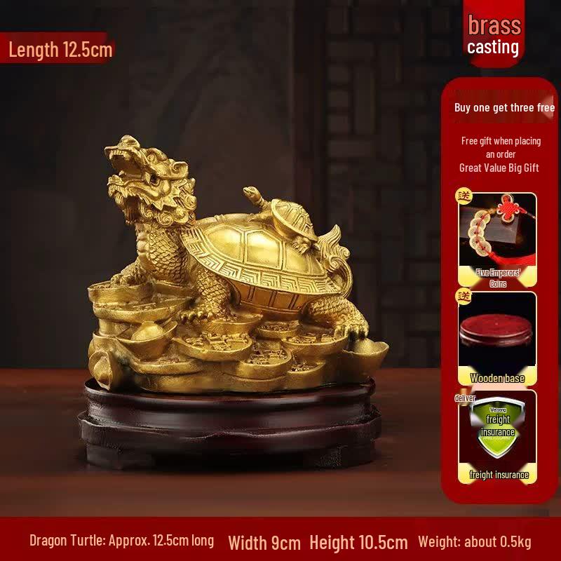 Brass Dragon Turtle Eight Trigrams Feng Shui Ornament