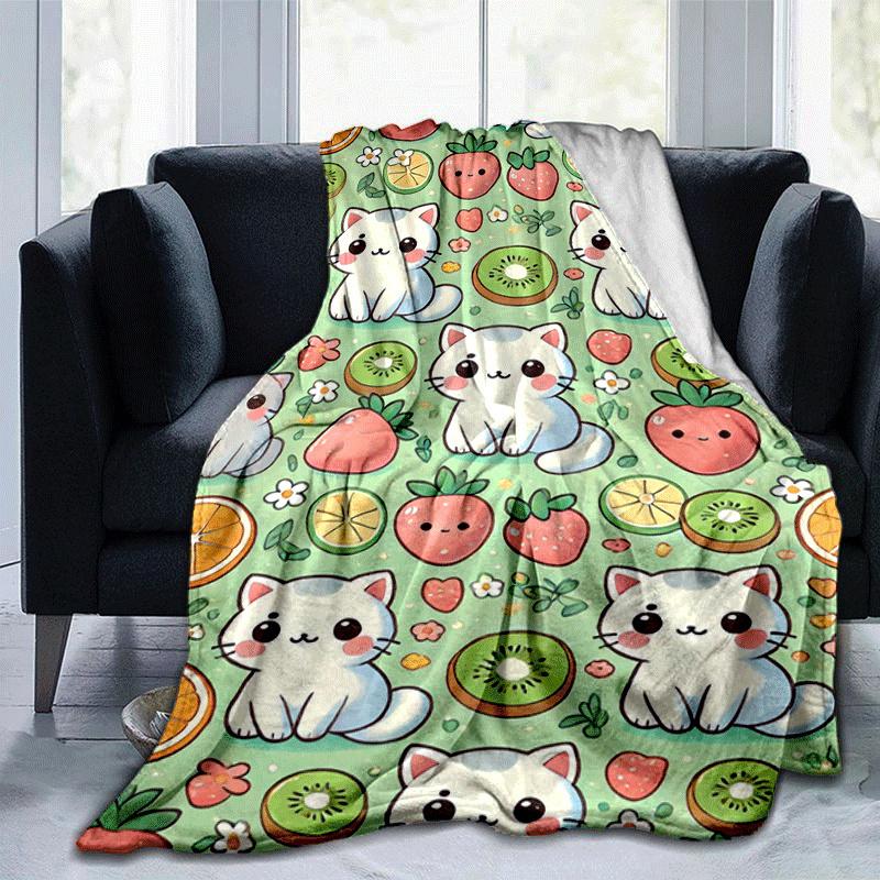 1pc Cartoon Cat Printing Lightweight Flannel Blanket, Comfortable and Warm Blanket, for Camping Sofa Bed and Couch Office, Gift
