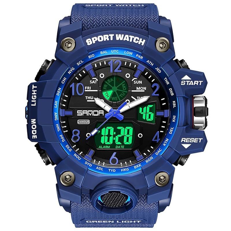 

watch men s digital clock sports stopwatch Water compatible fashion military style running watch dual time Local time display alarm alarm clock night