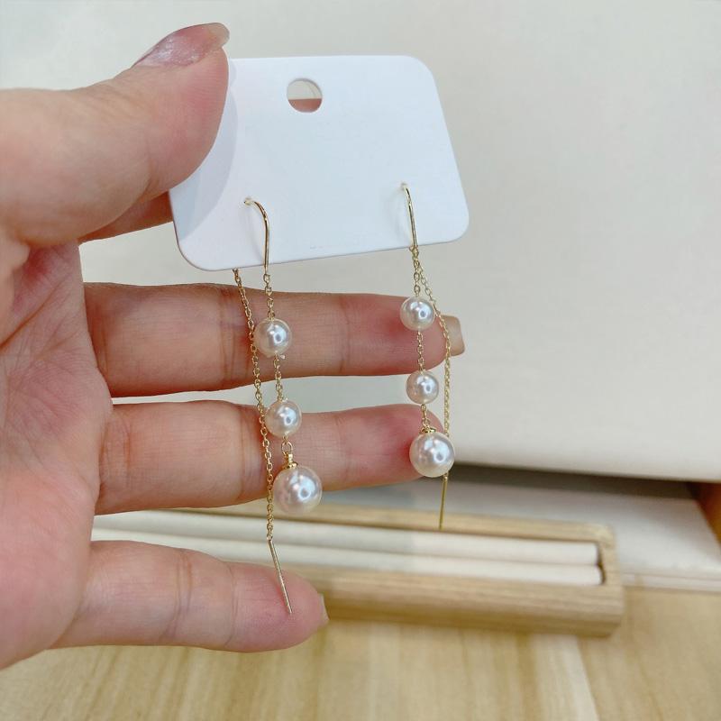 Cercei eleganti cu perle artificiale și ciucure pentru femei, cercei lungi cu zirconiu strălucitor, model floral, linie geometrică, bijuterii