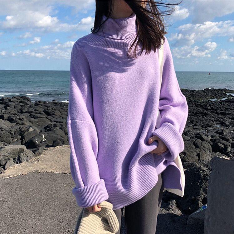 Rollkragen Kragen Pullover Frauen Frühling Herbst Feste Strick Pullover Übergröße Grundlegendes Schwarz Blau Weiß Jumper pull femme
