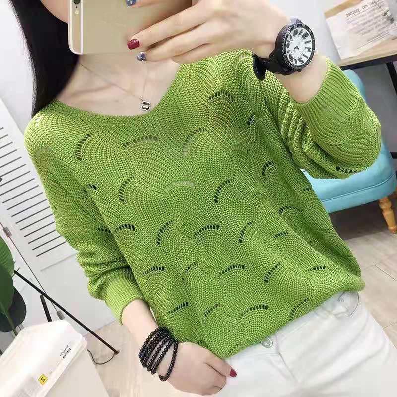 Women Sweaters Fashion Casual Pure Color Hollow Out Bat Sleeve Loose Sweater Spring Autumn Ladies Pullovers Tops Plus Size