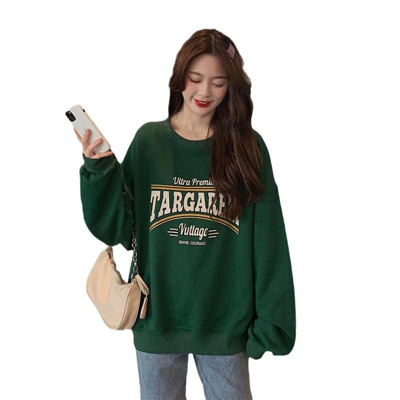 New American retro crew neck sweater men's and women's Korean version English printing lazy wind velvet