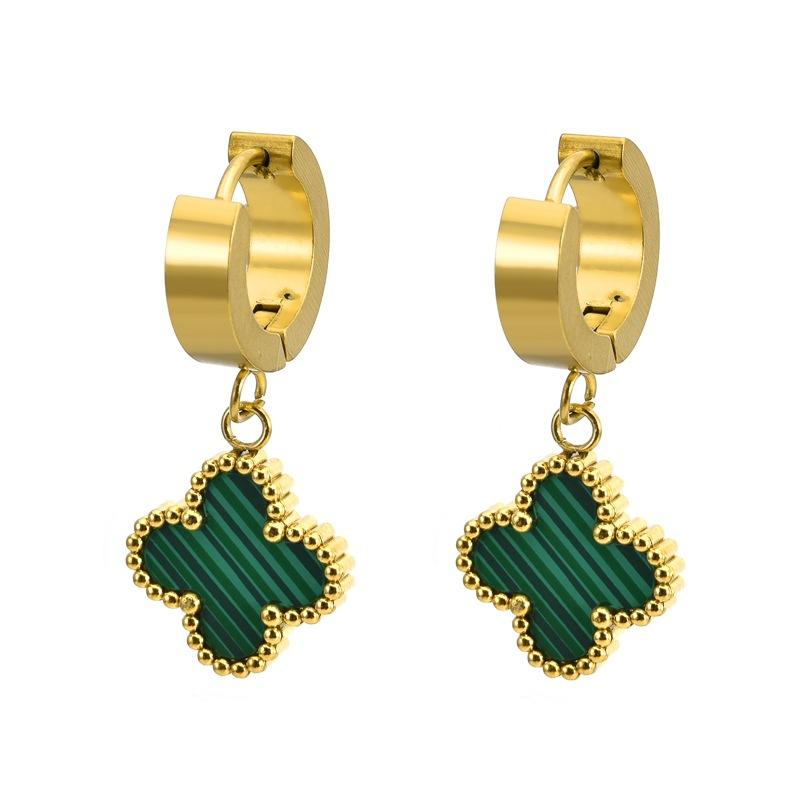 18K Gold Earrings Titanium Steel Short Ear Buckle Lucky Clover Ear Clip High-end Earrings