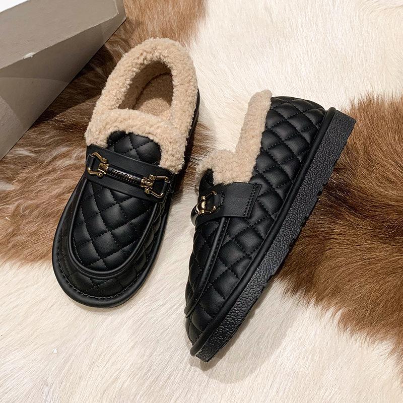 Autumn and Winter with Plush and Thick Metal Buckle Loafers for Women