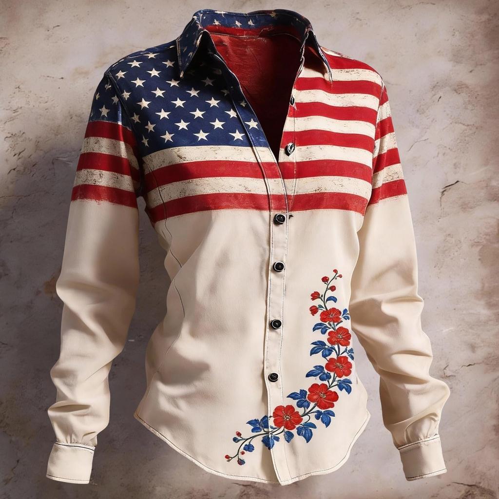 Camisa de mujer Blusa estampada Botones Manga larga Casual Camisa básica Cuello regular