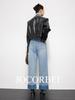 JOCORBEI Contrast Color High-Waist Wide Leg Jeans for Petite Women