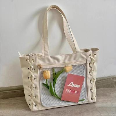 Large Capacity Bag for Women New Bow Tie Transparent Cute Sweet Commuter Shoulder Tote Bag