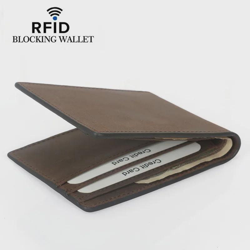 Men's Retro Genuine Leather Anti-Theft Wallet - Crazy Horse Cowhide, Thin and Short Design