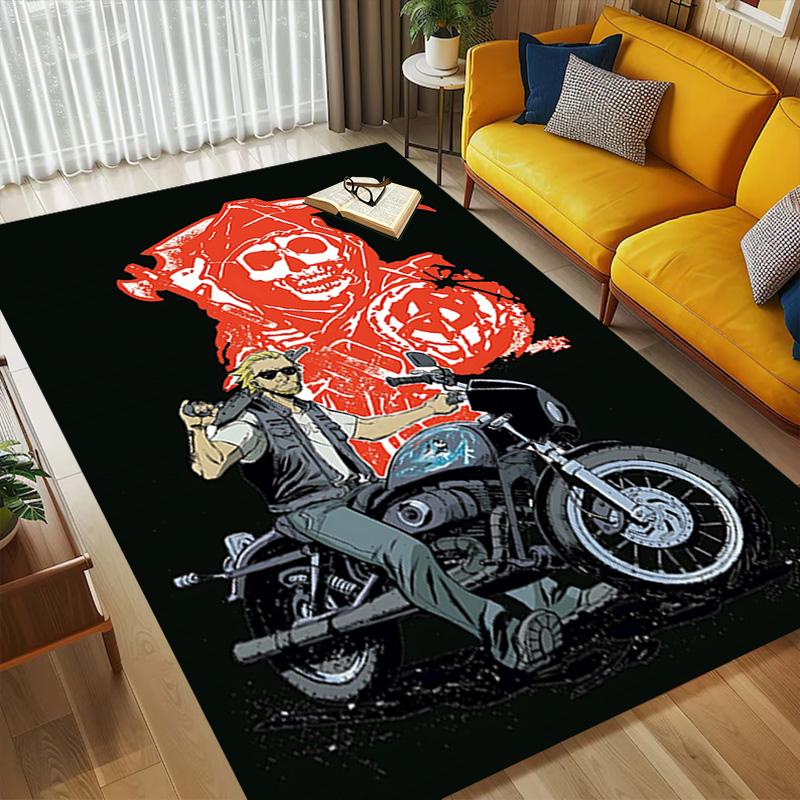 Skull Biker Living Room Non-Slip Area Rug Soft Carpet for Bedroom Game Playroom Sofa Office Home Decor Doormat Christmas Gift C921131