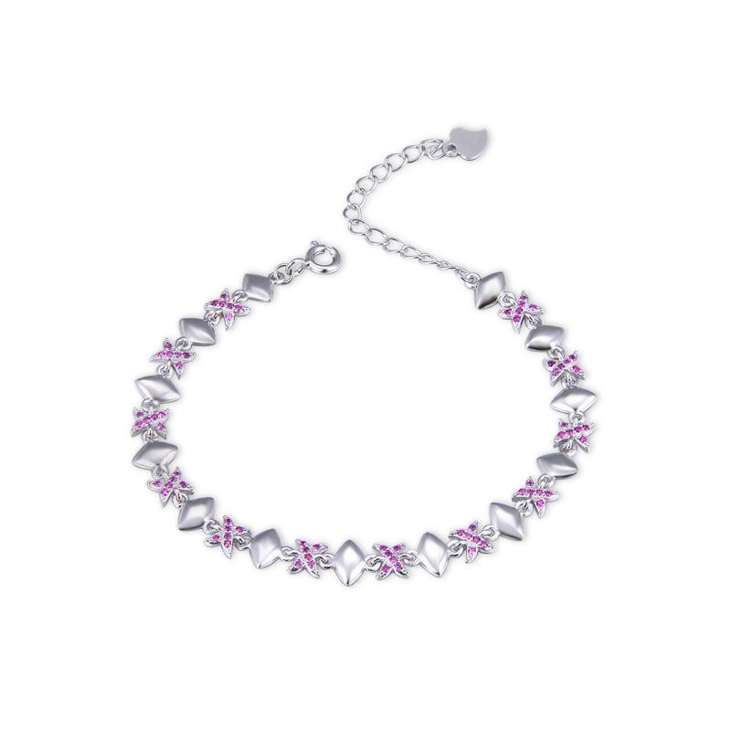 Lindon Women Zircon 925 Sterling Silver Jewelry Geometric Bead Chain Link Bracelet Fashion Fine Wedding Gift for Girlfriend