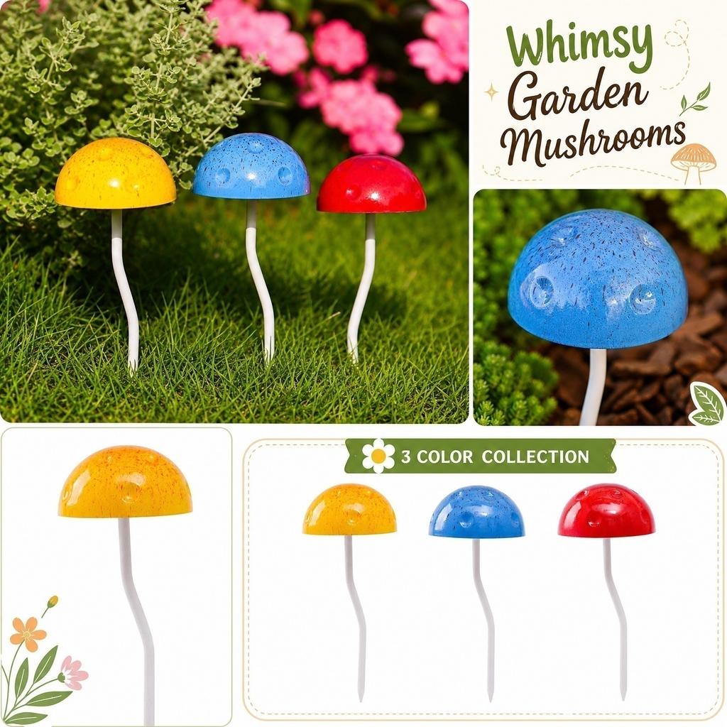 Iron Garden Decoration Mushroom Shaped Ground Stake Ornament Hand Painted Metal Sculpture for Outdoor Yard Landscape Art