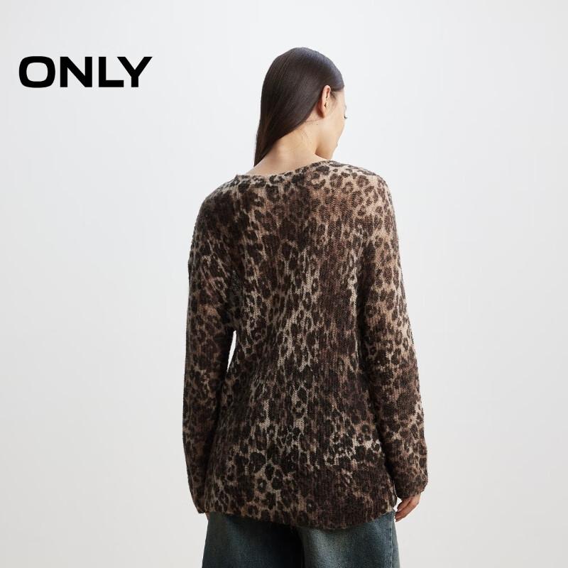 ONLY Women's 2025 Autumn Leopard Print Drop-Shoulder Knit Sweater