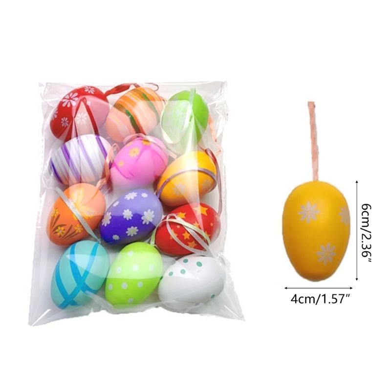 12Pcs Easter Colorful Eggs Handmade Art Ornament Decorative Crafts Supplies for Children Adults DIY Photo Props