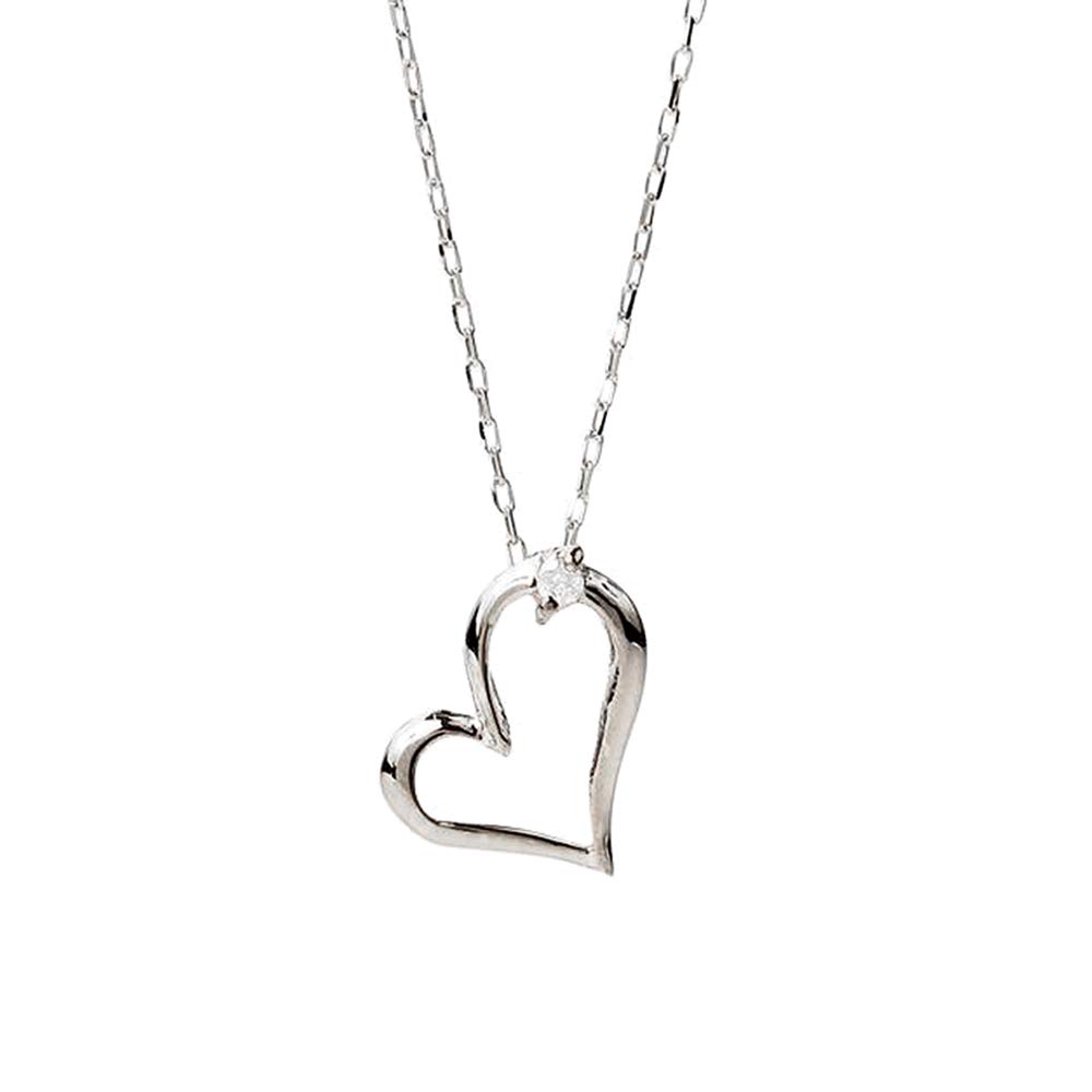 PLUSTER Diamond White Gold Open Heart Necklace in with Natural Diamond and 40cm K10 Chain Box A Popular Gift for Day or Women's (Featured GINGER)