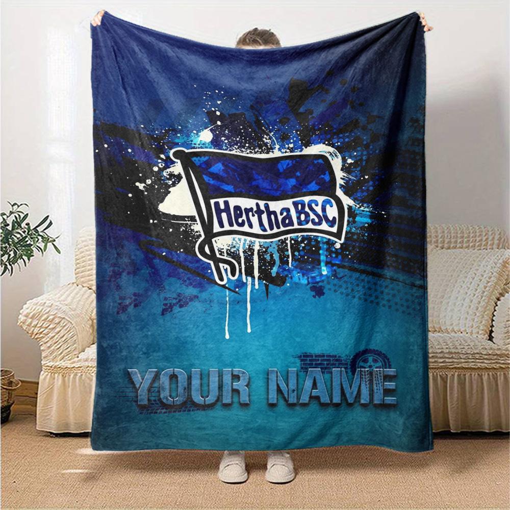 Name Custom Hertha BSC logo Print Flannel Blanket High Quality Warm Comfortable Cover for All Seasons Perfect for Gifts Home Decor