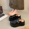One-pedal Leather Slippers Women's Autumn and Winter New Heightened Thick-soled Velvet Lazy Bag Head Half Slippers
